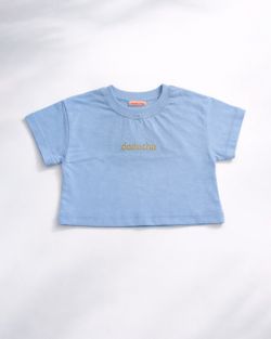 Cropped Infantil Menina Azul com Strass