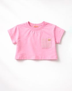 Cropped Infantil Menina Rosa com Bolso Xadrez