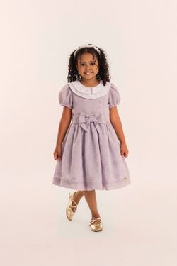 Vestido de Festa Infantil Menina Devorê Floral Lilás