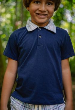 Conjunto Infantil Menino Camisa Polo e Bermuda Xadrez Azul