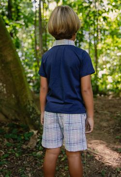 Conjunto Infantil Menino Camisa Polo e Bermuda Xadrez Azul