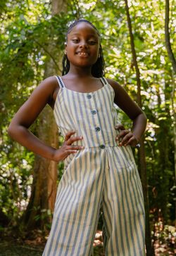Macacão Infantil Menina Listrado Azul com Alças
