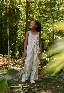 Macacão Infantil Menina Listrado Azul com Alças