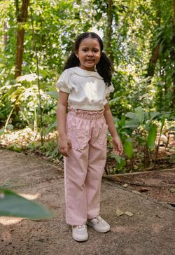Calça Infantil Menina Listrada Vermelha com Bolsos e Sianinha