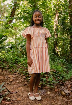 Vestido Infantil Menina Listrado Laranja