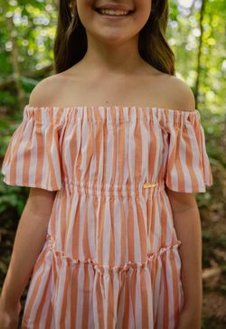 Vestido Infantil Menina Listrado Laranja