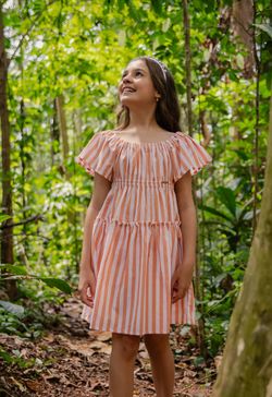 Vestido Infantil Menina Listrado Laranja
