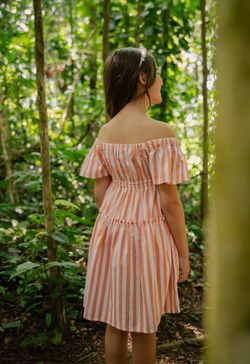 Vestido Infantil Menina Listrado Laranja