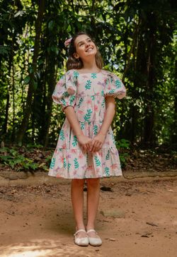 Vestido Infantil Menina Três Marias Estampa Jardim das Borboletas