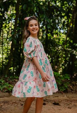 Vestido Infantil Menina Três Marias Estampa Jardim das Borboletas