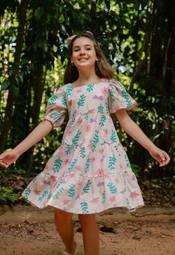 Vestido Infantil Menina Três Marias Estampa Jardim das Borboletas