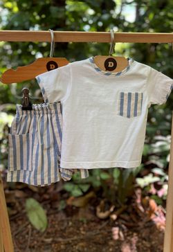 Conjunto Infantil Bebê Menino Camiseta e Short Listrado Azul
