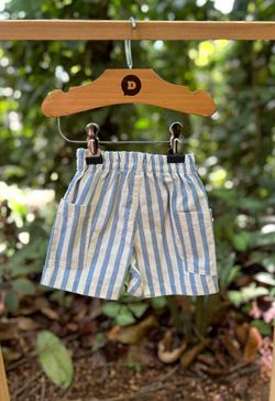 Conjunto Infantil Bebê Menino Camiseta e Short Listrado Azul