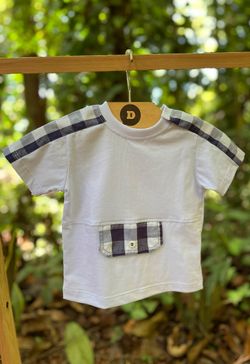 Conjunto Infantil Bebê Menino Camiseta e Short Xadrez Vichy Marinho