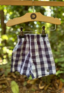 Conjunto Infantil Bebê Menino Camiseta e Short Xadrez Vichy Marinho
