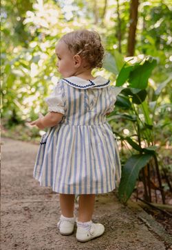 Conjunto Infantil Bebê Menina Jardineira Listrada Azul com Blusa e Calcinha