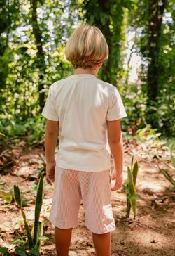 Conjunto Infantil Menino Camiseta e Bermuda Listrado Vermelho