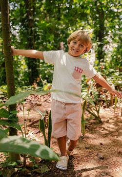 Conjunto Infantil Menino Camiseta e Bermuda Listrado Vermelho