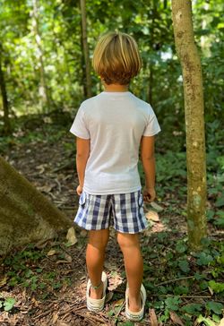 Conjunto Infantil Menino Camiseta e Short Xadrez Vichy Marinho