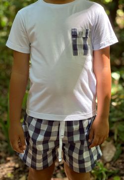 Conjunto Infantil Menino Camiseta e Short Xadrez Vichy Marinho