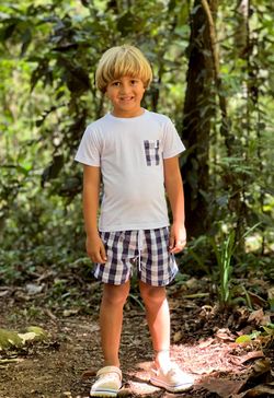 Conjunto Infantil Menino Camiseta e Short Xadrez Vichy Marinho