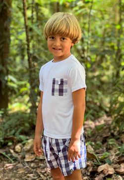 Conjunto Infantil Menino Camiseta e Short Xadrez Vichy Marinho