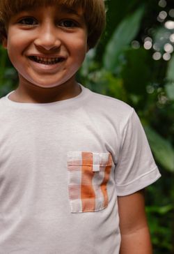Conjunto Infantil Menino Camiseta e Short Xadrez Vichy Laranja
