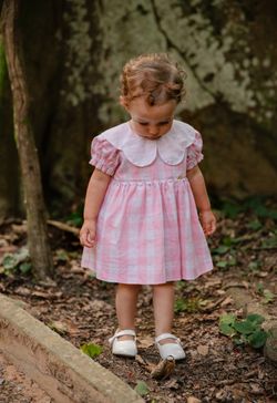 Vestido de Festa Infantil Bebê Menina Xadrez Vichy Rosa com Calcinha