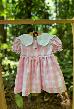 Vestido de Festa Infantil Bebê Menina Xadrez Vichy Rosa com Calcinha