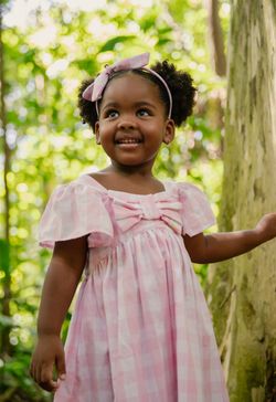 Vestido Infantil Menina Xadrez Vichy Rosa com Laço