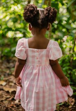 Vestido Infantil Menina Xadrez Vichy Rosa com Laço