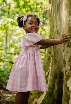 Vestido Infantil Menina Xadrez Vichy Rosa com Laço