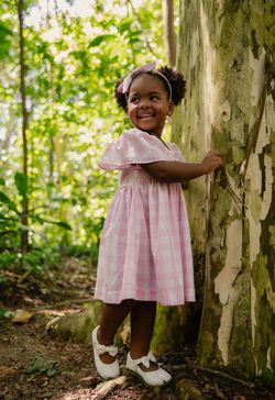 Vestido Infantil Menina Xadrez Vichy Rosa com Laço