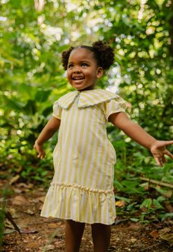 Vestido Infantil Menina Listrado Amarelo com Gola Marinheiro