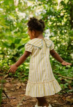 Vestido Infantil Menina Listrado Amarelo com Gola Marinheiro