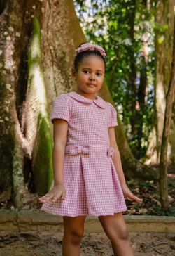 Vestido de Festa Infantil Menina Tweed Rosa