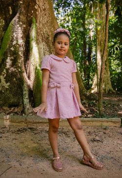 Vestido de Festa Infantil Menina Tweed Rosa