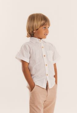 Camisa Infantil Menino Social Cambraia Linho Branca