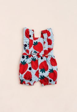 Jardineira Infantil Bebê Menina Estampa Frutas Vermelhas