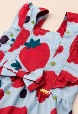 Jardineira Infantil Bebê Menina Estampa Frutas Vermelhas