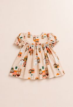 Vestido Infantil Bebê Menina Estampa Vilarejo