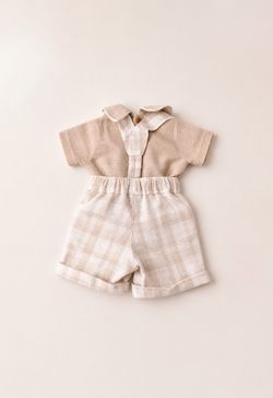 Conjunto Infantil Bebê Menino Camisa e Jardineira Xadrez Caqui