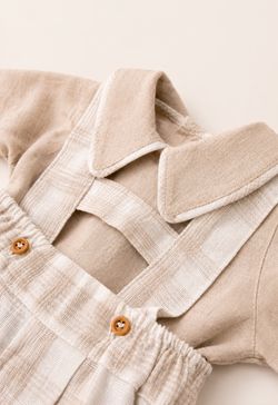 Conjunto Infantil Bebê Menino Camisa e Jardineira Xadrez Caqui