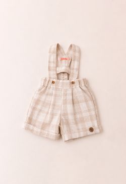 Conjunto Infantil Bebê Menino Camisa e Jardineira Xadrez Caqui