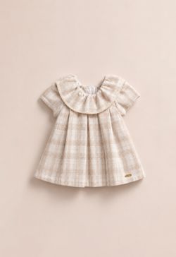 Vestido Infantil Bebê Menina Xadrez Linho Caqui