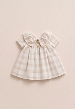 Vestido Infantil Bebê Menina Xadrez Linho Caqui