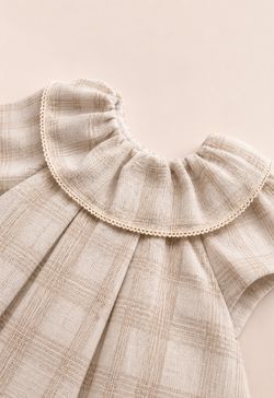 Vestido Infantil Bebê Menina Xadrez Linho Caqui