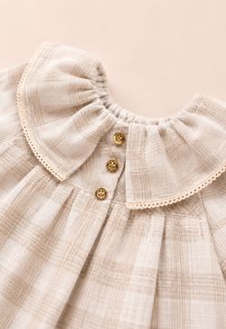 Vestido Infantil Bebê Menina Xadrez Linho Caqui