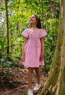 Vestido Infantil Menina Listrado Rosa