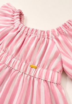 Vestido Infantil Menina Listrado Rosa